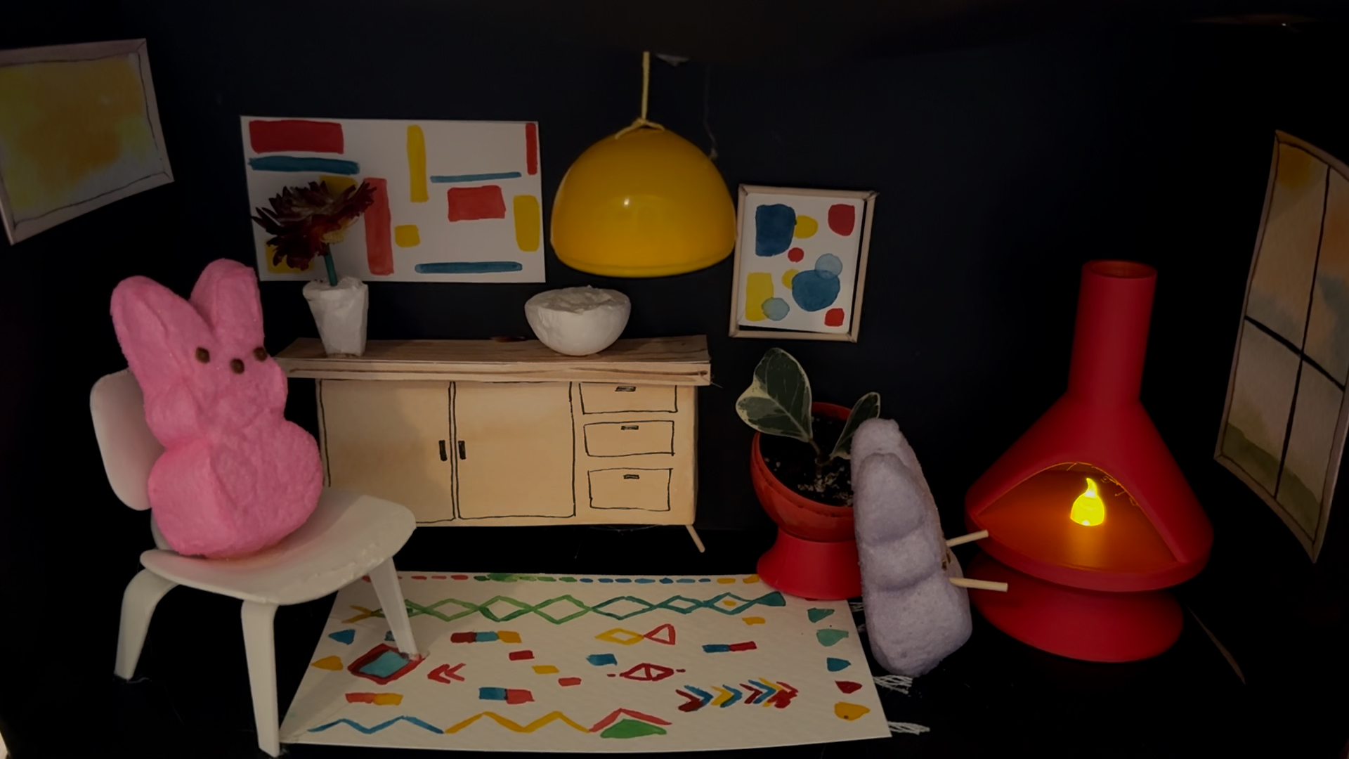 Peep Century Modern — watercolor and mixed media, 2025