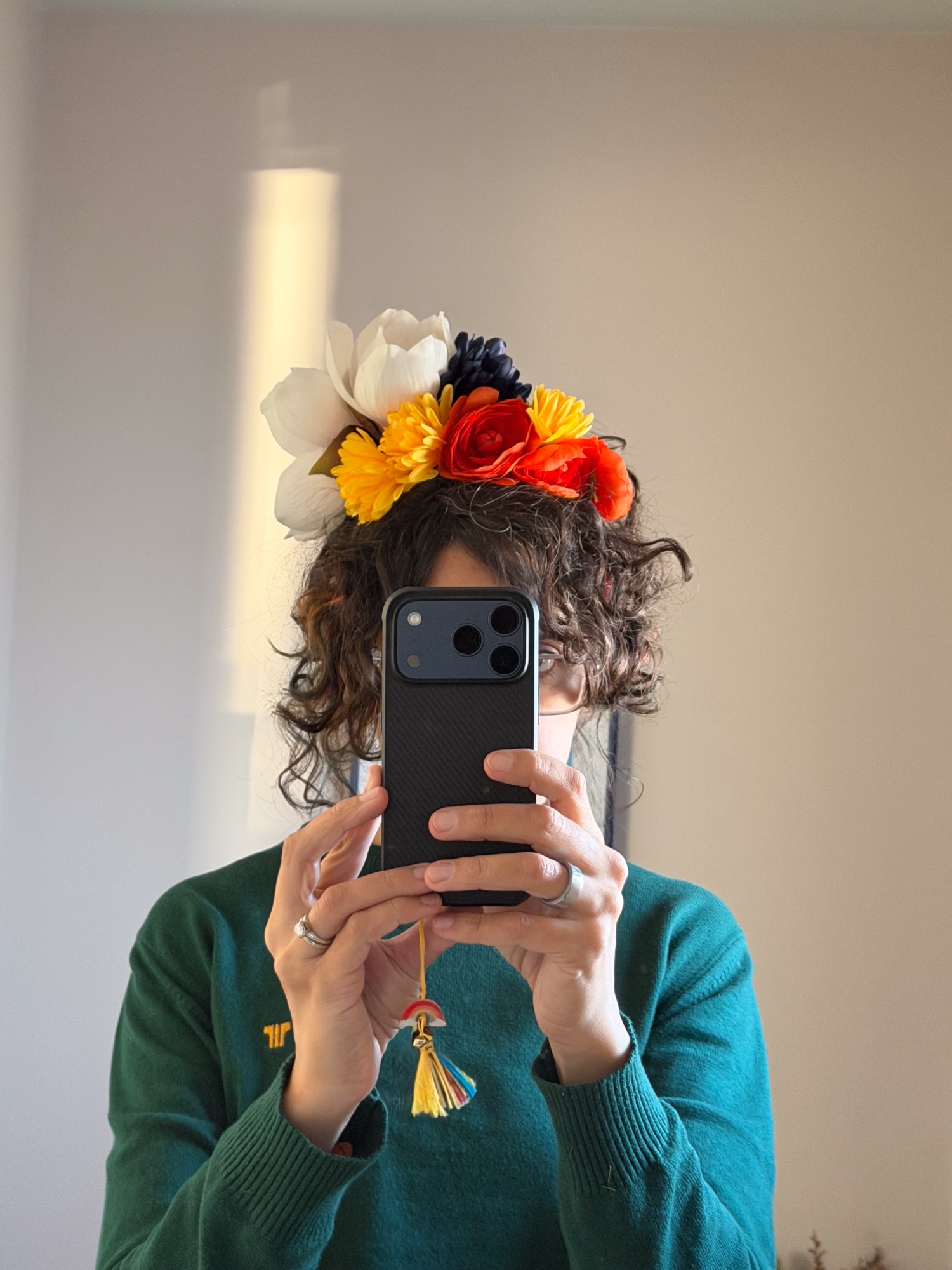 Flower Headband — hot glue and plastic flowers, 2025